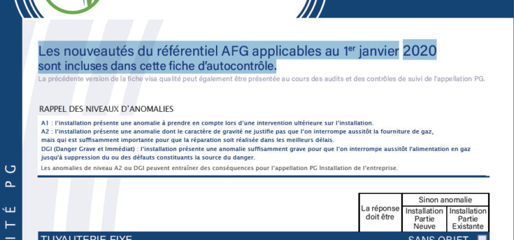 La Fiche Visa Qualité – PG – Autocontrôle des installations de Gaz